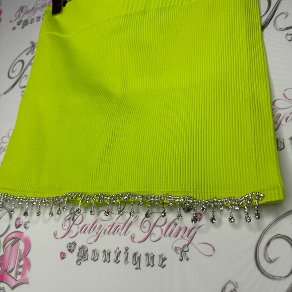 Pretty little things skirt, lime, green rhinestone, bling fringe, stretchy sexy - Picture 3 of 9